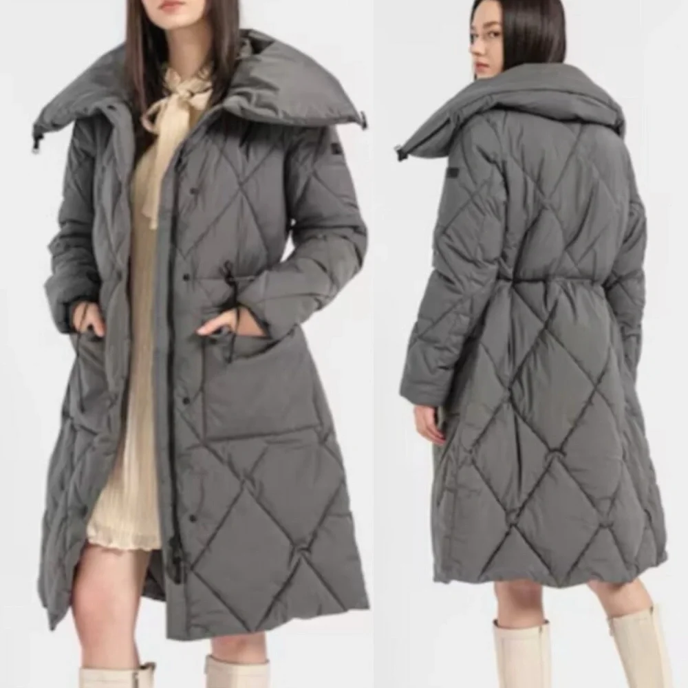 NWT DKNY Pillow Collar Diamond Quilt Long Puffer jacket with oversized - Picture 3 of 13